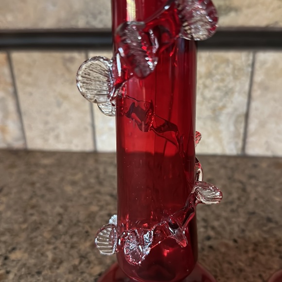 Victorian Cranberry Glass Bud Vases - Picture 2 of 6